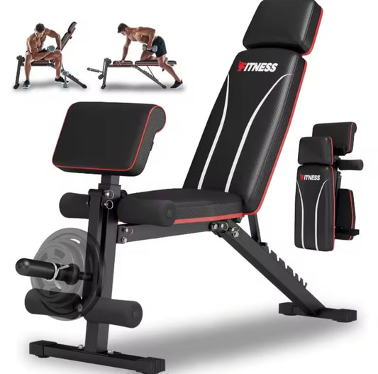 Foldable Workout Bench Adjustable Weight Bench for Home Gym with Leg Extension Preacher Pad Extended Headrest Collapsible Bench Press Full Body Workout Strength Training Banco de Pesas
